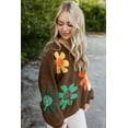 thumbnail image 6 of Women's Coffee Big Flower Pattern V Neck Drop Shoulder Sweater | [ZhiHiMeRi] | (US 16-18)XL, 6 of 8