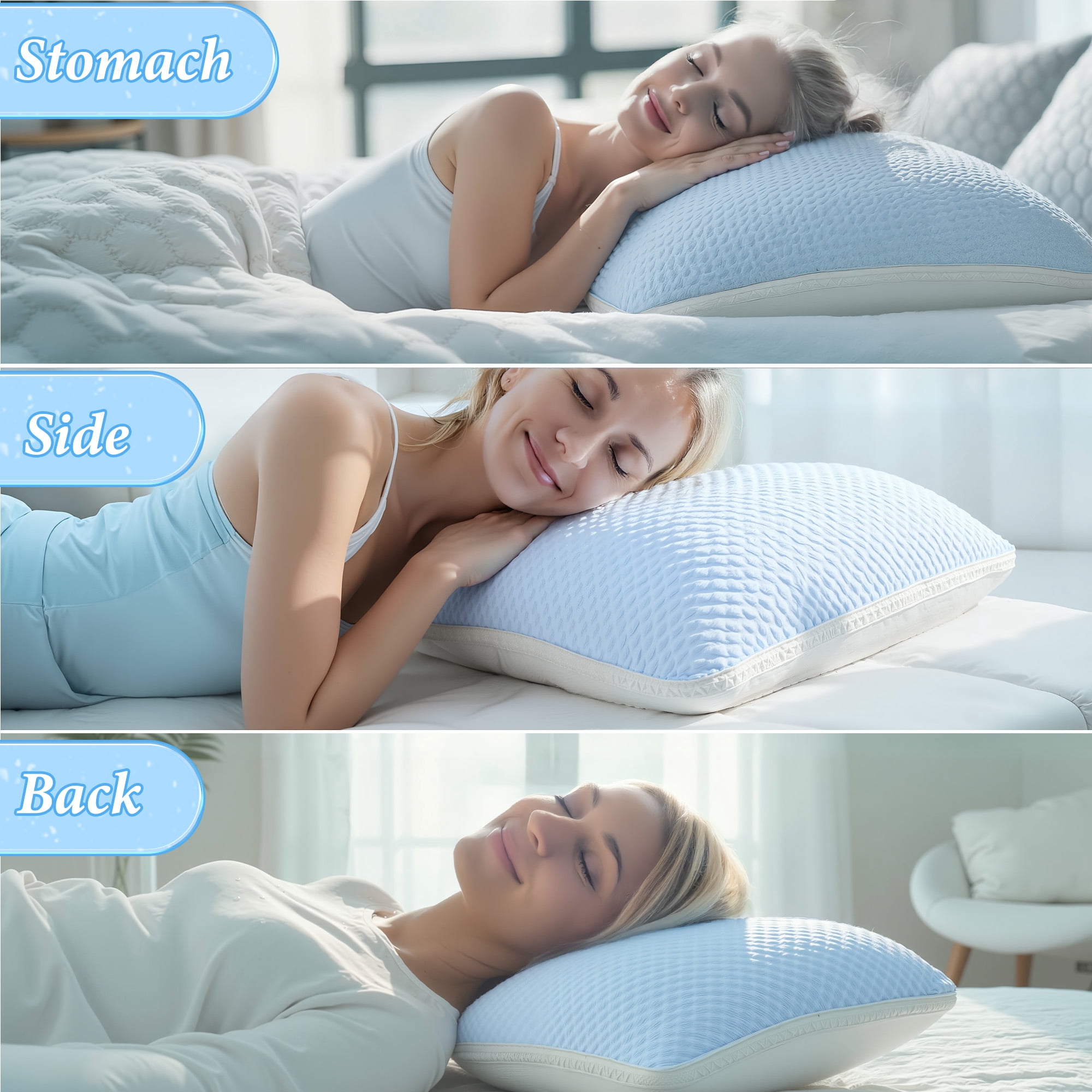 Set of 2 Pillows, Adjustable Zipper Bed Pillows for Side, Back and Stomach Sleepers, 20" x 30"