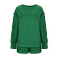 thumbnail image 6 of CFLVAEK Two Piece Outfits Women Shorts and Oversized Patchwork Long Sleeve Sweatshirts Fashion Fall Sweatsuits with Pockets Green L, 6 of 7
