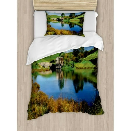Hobbit House - Ambesonne Hobbits Land Village House by Lake Duvet Set