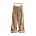 thumbnail image 4 of Qingpeng Womens Plush Warm Long Pants Elastic High Waist Wide Leg Trousers Thick Cozy Fall Winter Casual Pants for Women, 4 of 5