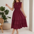 thumbnail image 2 of DHFJKG Summer Dresses For Women Casual Sleeveless Midi Dress Ruffle Hem Smocked Waist Flowy A-Line Beach Vacation Sundress Cozy Dresses, 2 of 8