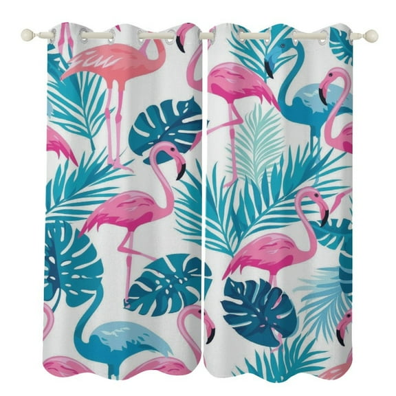 Flamingo Pattern Curtains Aesthetic Envrionmental Friendly Picture, Living Room Bedroom Window Drapes 2 Panel Set