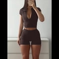 thumbnail image 4 of Conjunto de Yoga para Mujer, 2 Piezas, Pantalones Cortos de Cintura Alta Sin Costuras, Chándal para Mujer, Conjunto de Ejercicio. Marrón Oscuro L, 4 of 7