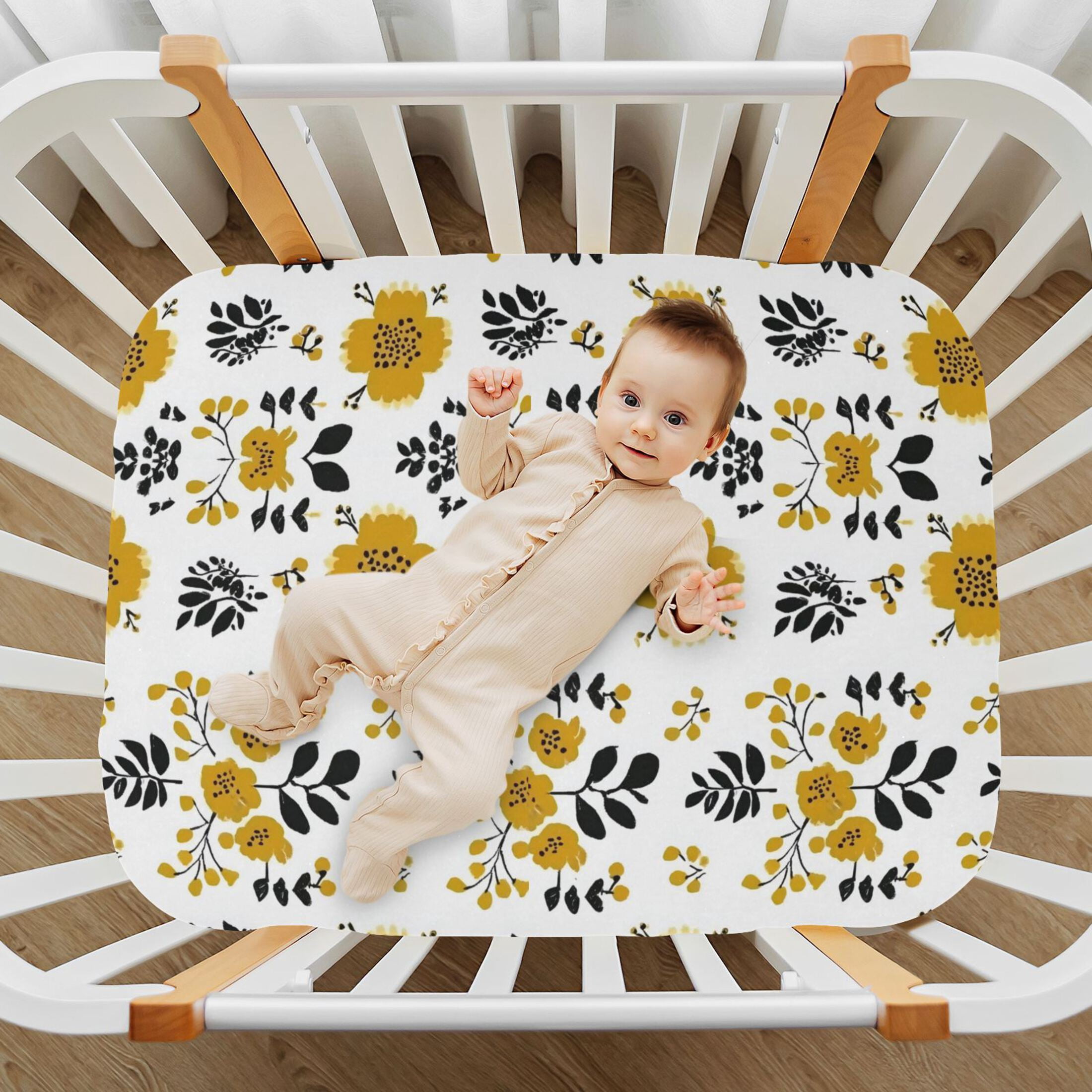 Baby Essentials 52”x 28”- Standard Cotton-like Modal Elastic- Vector Floral Pattern Design Crib Sheets for Newborns and Toddlers