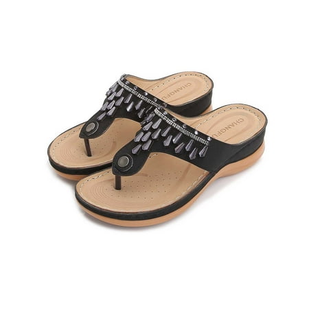 

KKCXFJX slippers for women Women Shoes Slope Heel Low Heeled Sandals Plus Size Casual Slippers Flip Flops Gift