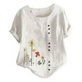 thumbnail image 4 of Dezsed Women's Summer Tops Plus Size Short Sleeve O-Neck Elegant Floral Print Loose Button Tunic Shirt Blouse Tops, 4 of 5