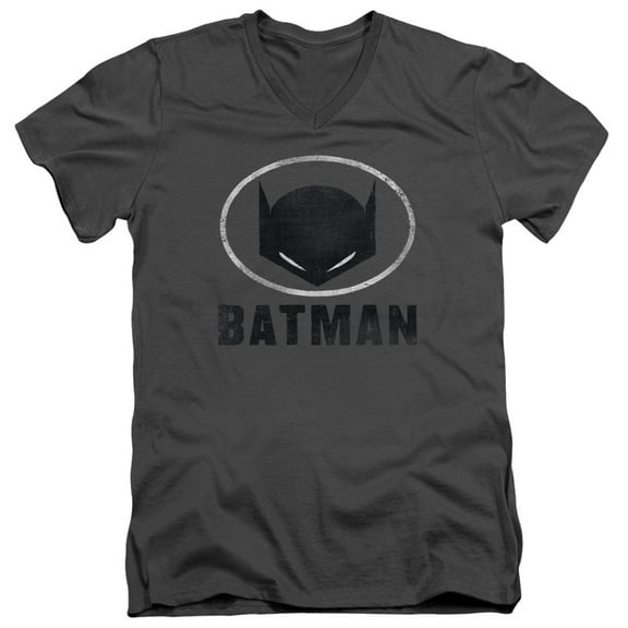 Batman Mask In Oval S/S Adult V-Neck T-Shirt 30/1 T-Shirt-Charcoal