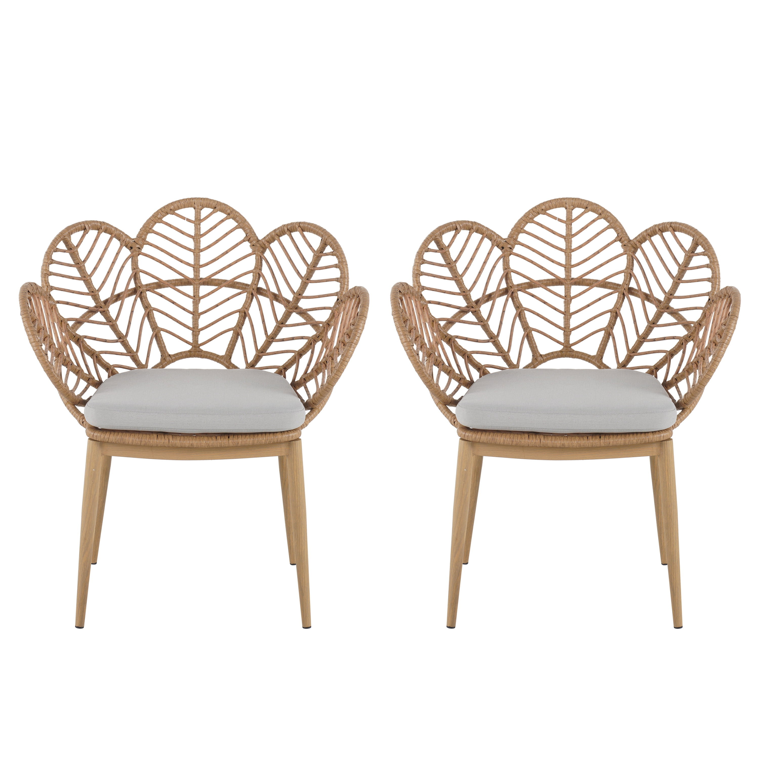 Outdoor Wicker Peacock Shape Papasan Style Chair for Patio Garden, Light Brown