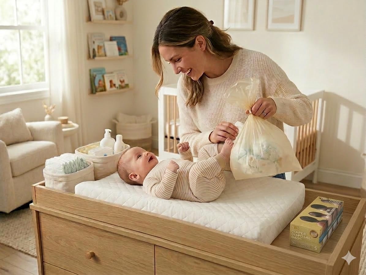 Odor-Sealing Dirty Diaper Trash Bags - Disposable Bags - Scent & Smell Free - 90 Count (Medium)