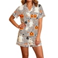thumbnail image 2 of Ounisa Halloween Pajama Sets for Women 2 Piece Ghost Pumpkin Print Shirts and Shorts Button Down Short Sleeve Sleepwear, 2 of 8