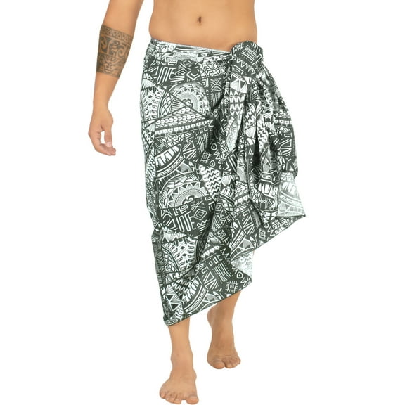 LA LEELA Men's Sulu Swimwear Samoan Cotton Linen Effect Pareo Beachwear Wrap Swimsuits For Men One Size Metal, Geometric Summer Vacation Aloha