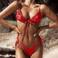 thumbnail image 2 of Women's Sexy Triangle Bikini Set Push Up Swimsuit Ruffles Tie Side Brazilian Bathing Suit Padded Adjustable Straps Swimwear Two Piece Beachwear Red M, 2 of 6