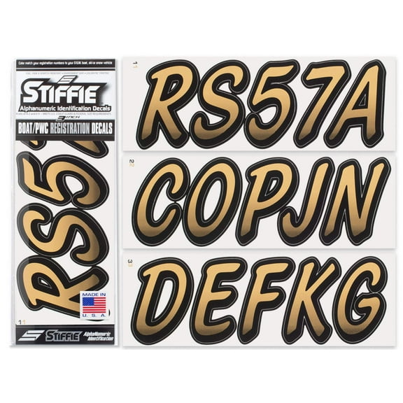 STIFFIE Whipline Tan / Black 3" Alpha-Numeric Identification Custom Kit Registration Numbers & Letters Marine Stickers Decals for Boats & Personal Watercraft PWC