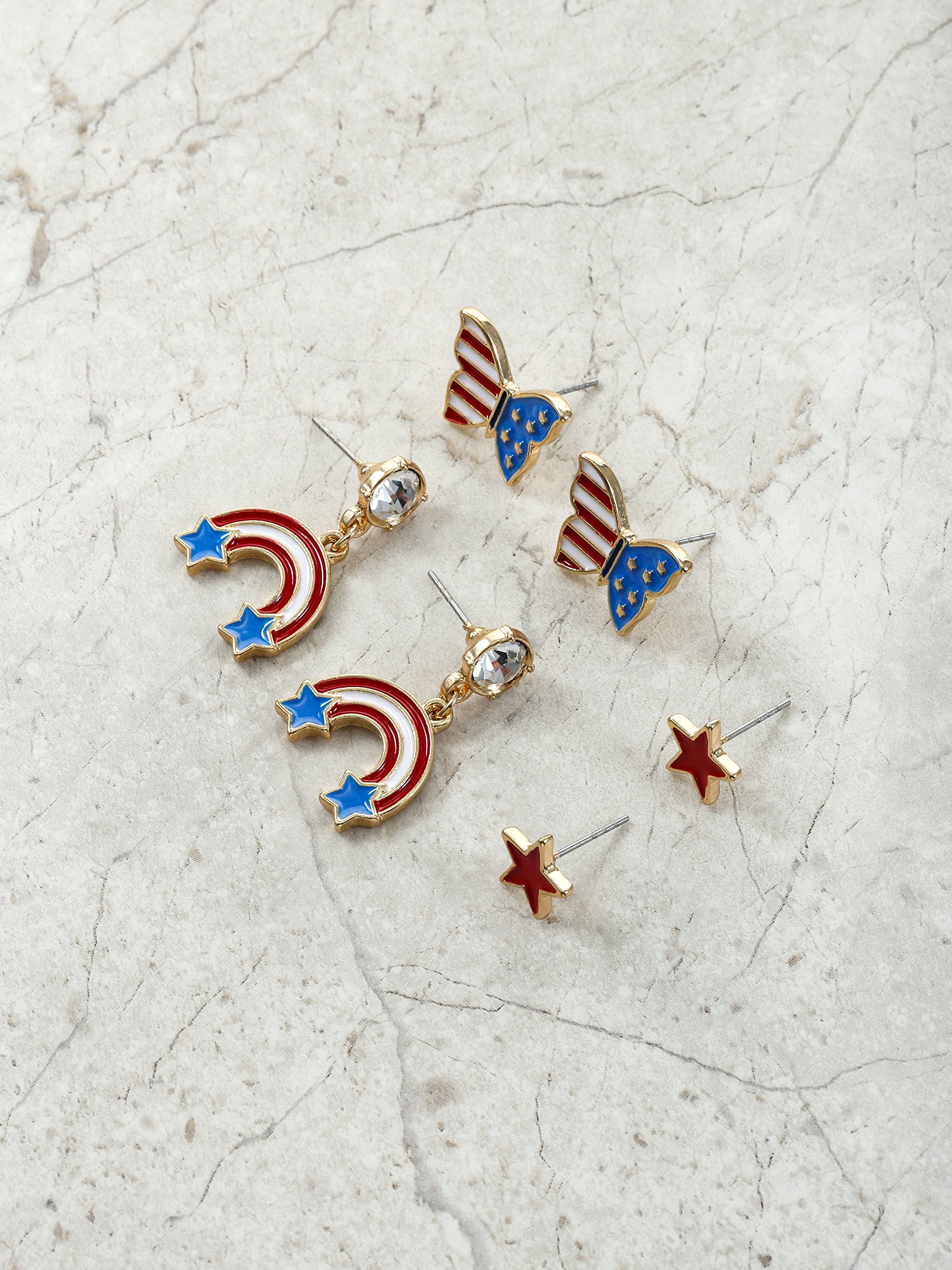 Way to Celebrate Americana Goldtone Earring Trio, 3 Pairs