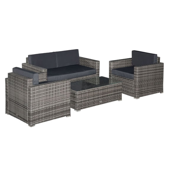4-Piece Resin Wicker Patio Furniture Set Outdoor Loveseat Chairs & Table Gray