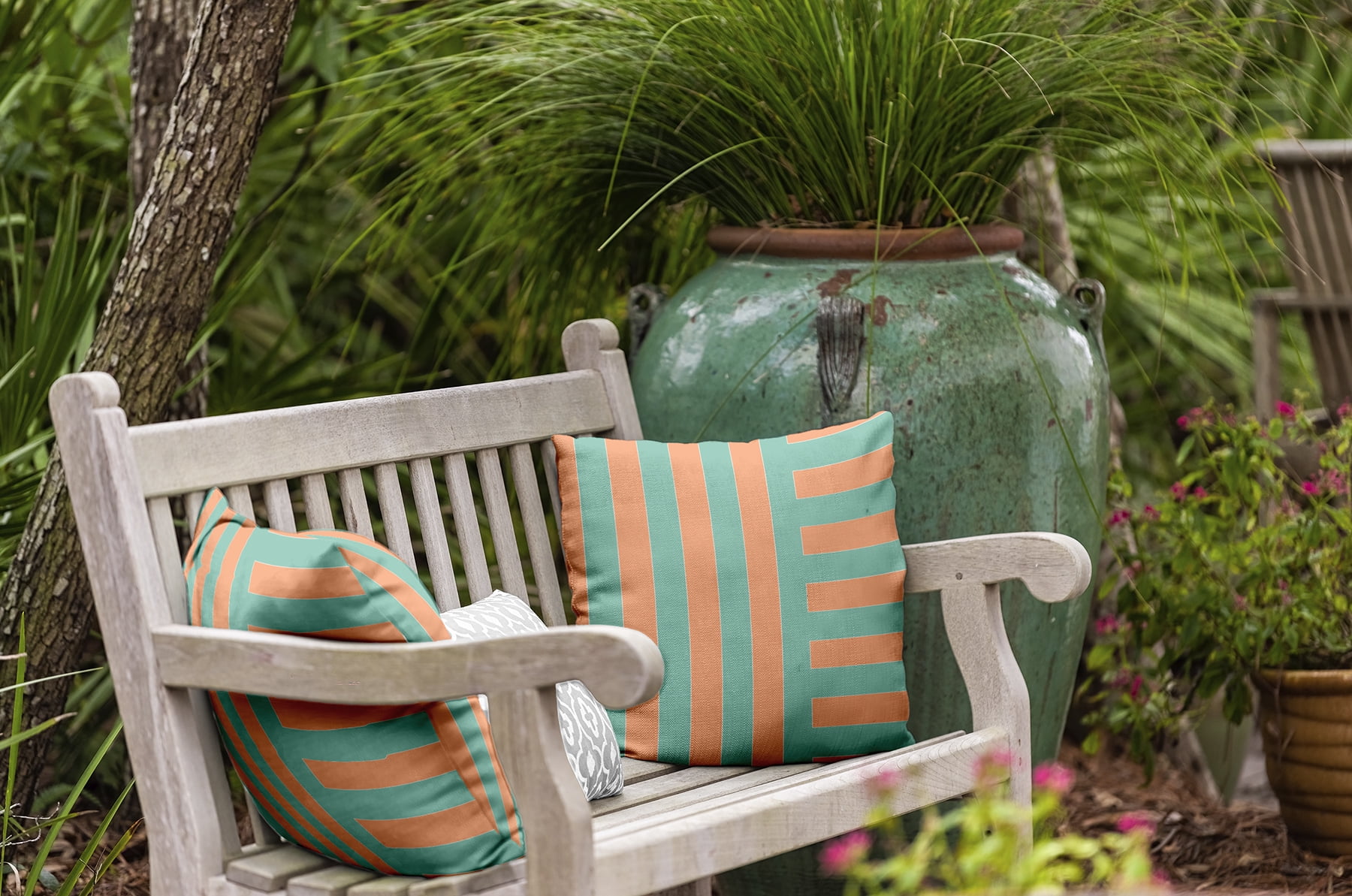 20" x 20" Simply Daisy Stripes Polyester Indoor/Outdoor Pillow, Orange Qty 1