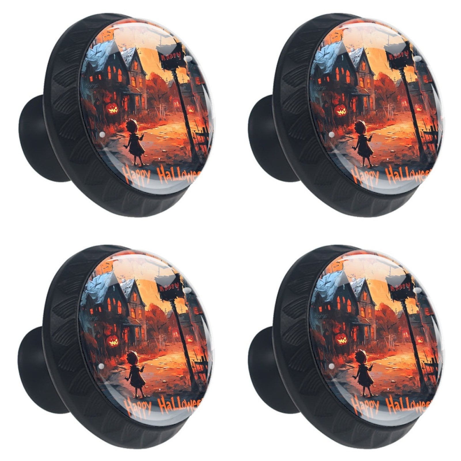 4 Pcs Happy Halloween Knobs for Kitchen Cabinet Cupboard Dresser Bookcase Drawer Pulls Handles Round Home Decor