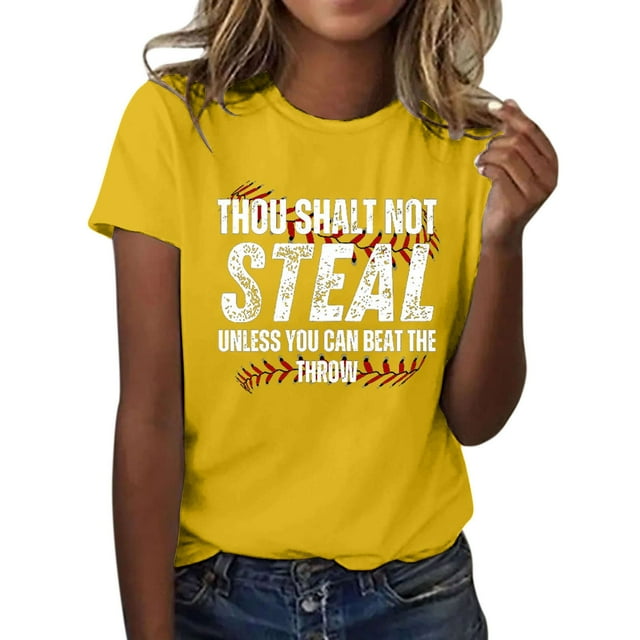 T-Shirt à Manches Courtes pour Femmes Liquidation T-Shirt en Chiffon pour Femmes Tu Ne Voleras Pas à Moins Que Tu Puisses Battre le Lancer T-Shirt à Manches Courtes Col Rond Imprimé Baseball Amour pour Femmes