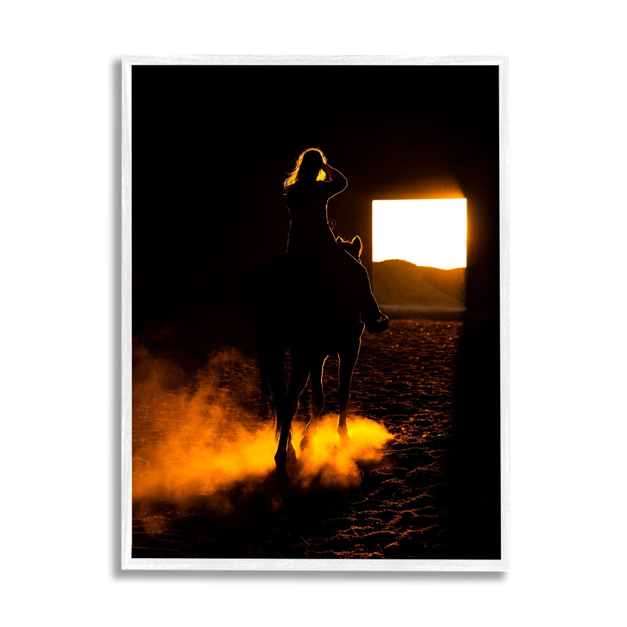 Stupell Industries Equestrian Horse Jockey Silhouette Vivid Light Flare Photograph White Framed Art Print Wall Art, Design by Steve Smith