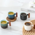 thumbnail image 5 of Juego de 1 taza de café espresso de cerámica de 2 oz con mango de madera, tazas de té pequeñas, 5 of 5