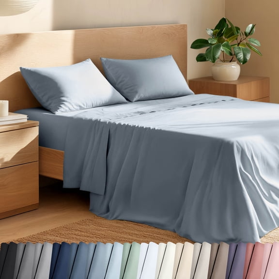 Bare Home Organic Percale Sheet Set - 100% Organic Cotton - Queen, Dusty Blue