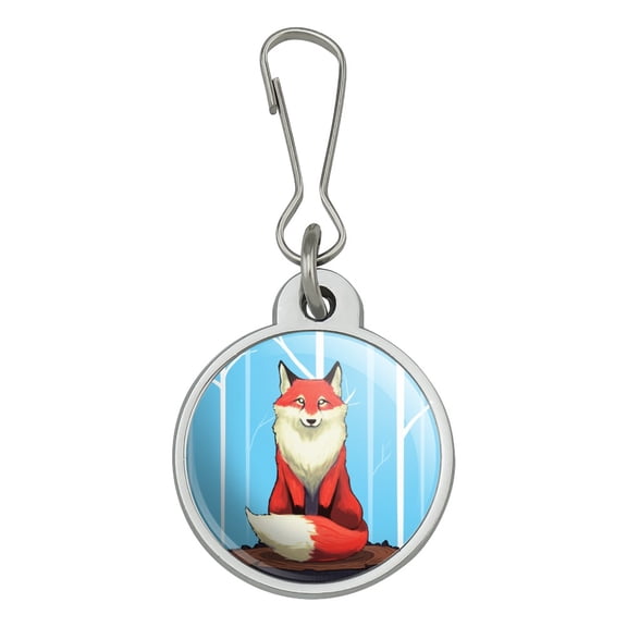 Fox on Tree Stump Jacket Handbag Purse Luggage Backpack Zipper Pull Charm