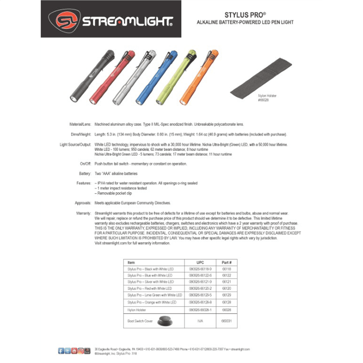 Streamlight Stylus Pro LED 100 Lumens Flashlight
