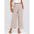 thumbnail image 4 of ANRABESS Women Striped Gingham Wide Leg Palazzo Pants Casual Lounge Cropped PJ Bottoms Comfy Cute Plaid Pants with Pockets Light Brown White Stripe Small, 4 of 8