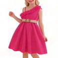 thumbnail image 2 of Zpanxa Girls Summer Dresses Girls Lace Embroidery Mesh Ruffle Short Sleeve Round Neck Princess Dress Hot Pink 5 Years, 2 of 7