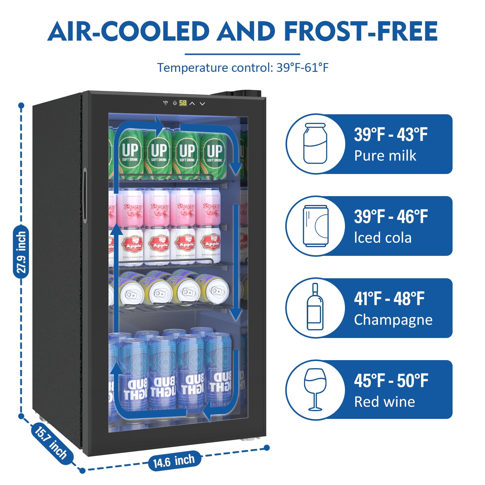 Artbros 3.2 Cu.  ft Mini Fridge with Glass Door, Beverage Refrigerator Cooler with Touch Temperature Control Panel for Soda, Drinks, and Wine