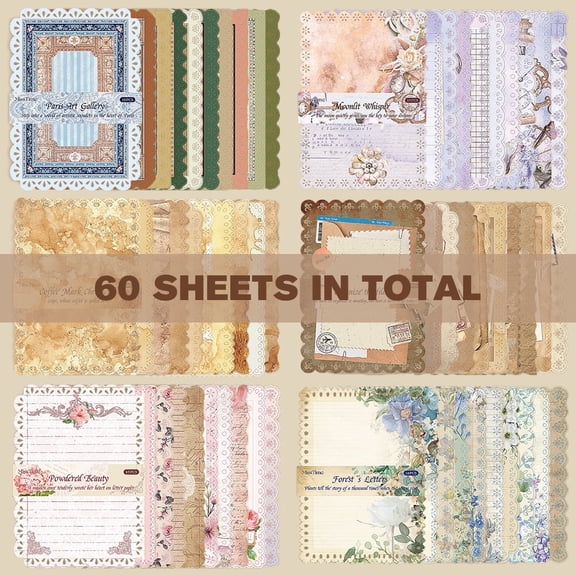 Youersen Scrapbook Stationery Paper Set for Letter Writing, Scrapbooking, and Crafting, 60 Sheets