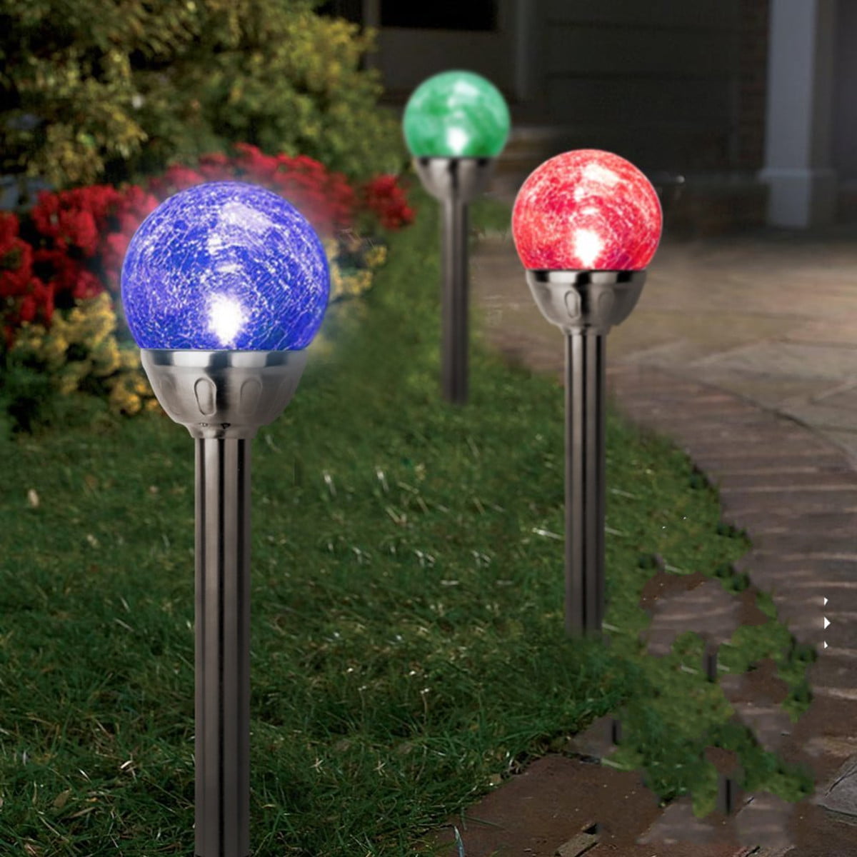 Solpex Solar Garden Stake Outdoor with Cracked Glass LED Light Colorful Mental Coat Flower for Patio Lawn and Yard Art Décor 