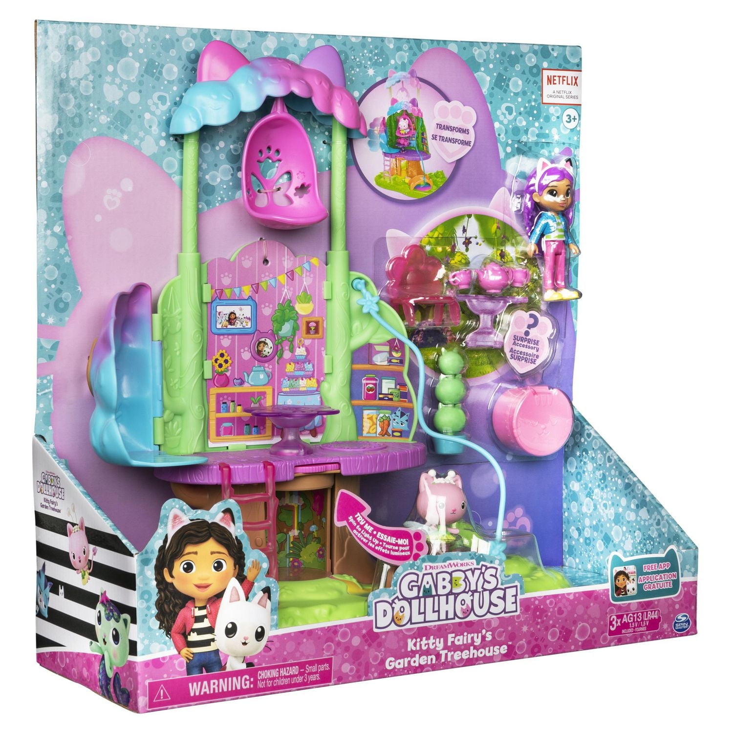 Gabby’s Dollhouse, Transforming Garden Treehouse Playset with Lights, 2 Figures, 5 Accessories, 1 Delivery, 3 Furniture, Kids Toys for Ages 3 and up
