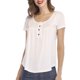 thumbnail image 2 of Mujer Cuello Redondo Top Botón Trim Plisado Busto Manga Corta Tipo Suelto Camiseta Casual Blanco M, 2 of 6