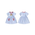 thumbnail image 2 of BemeyourBBs Kids Toddler Baby Girl 100 Dyas Back To School Dress Outfit Letter Apple Embroidery Stripe Short Sleeve Dress Toddler Summer Fall Casual Dress, 2 of 9