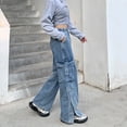 thumbnail image 4 of Jeans for Women Cargo Pants High Waist Wide Leg Drawstring Baggy Straight Casual Loose Y2k Trousers Classic Streetwear, 4 of 5