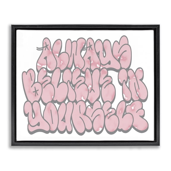 Stupell Industries Believe in Yourself Graffiti Quotes and Sayings Painting Black Floater Framed Canvas Art Print Wall Art, 21 x 17