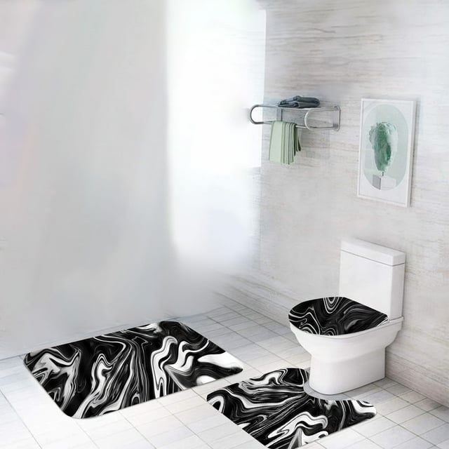 Dvkptbk Bathroom Decor 3 Pcs Rugs Set with ColorfulMarble Bathroom Set with AntiSlip Rugs Toilet Lid Cover and U Shape Mat