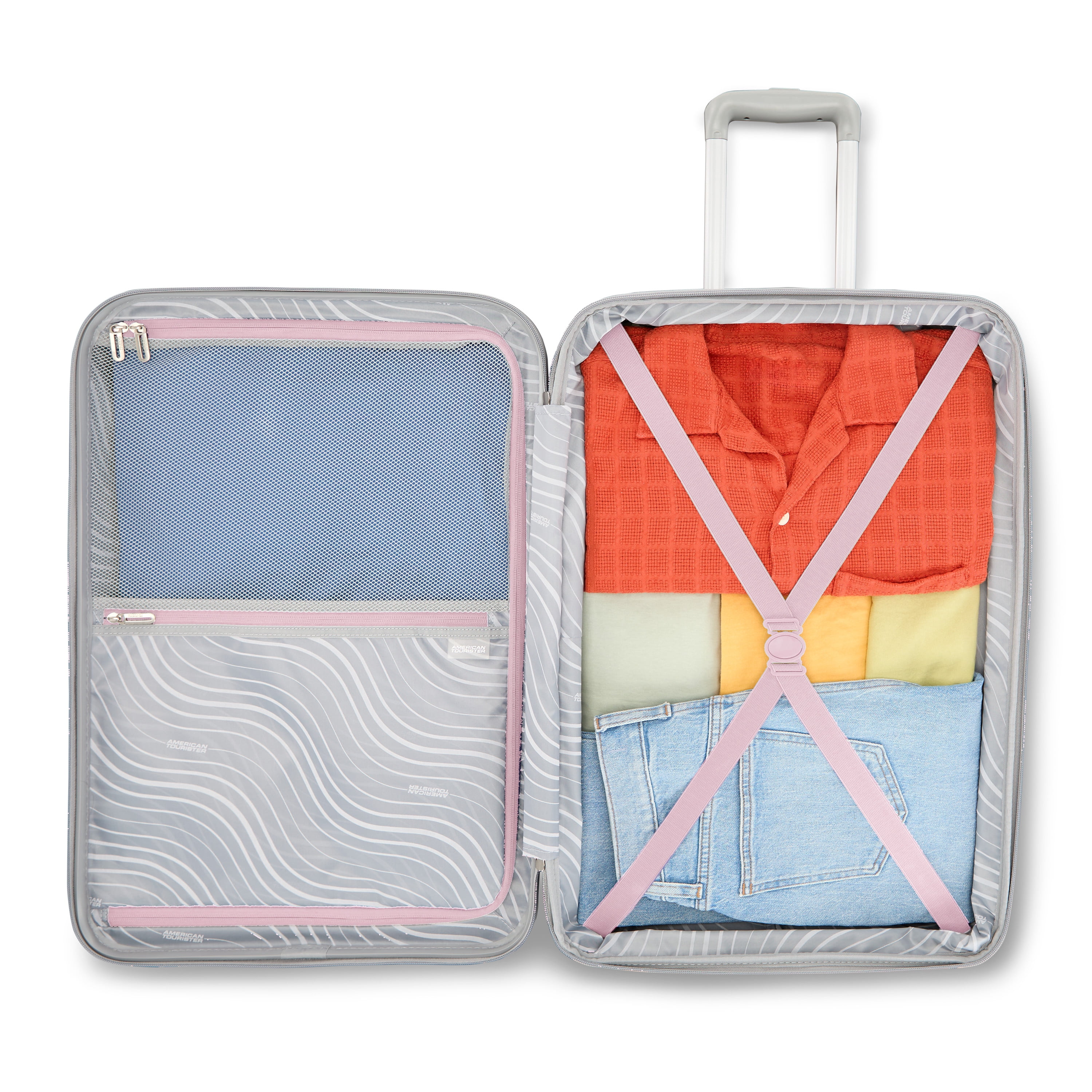 American Tourister Color Waves Light Pink Carry On Expandable Luggage Suitcase with Spinner Wheels, Light Pink