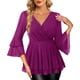 thumbnail image 4 of Ounisa Womens Ruffle 3/4 Sleeve V Neck Double Layers Mesh Blouses Loose Fit Flowy Tunic Tops, 4 of 6