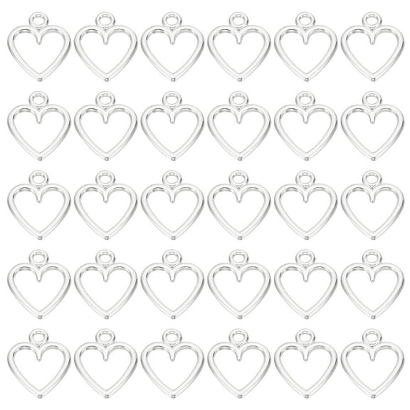 Metal Charm Pendants, 100 Pcs Hollow Heart Shape Mini Pendant, Silvery