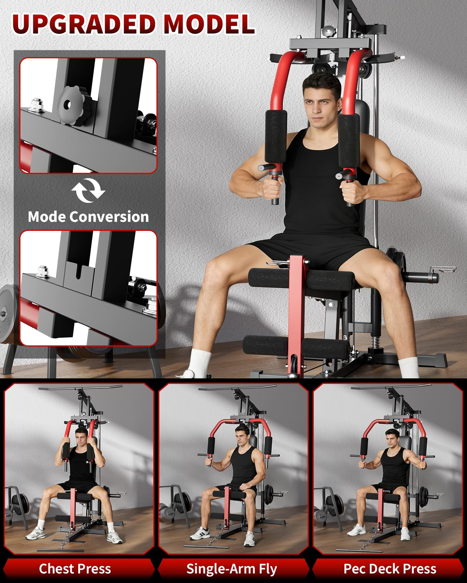 Ataucjin Home Gym Strength Training Station，Multifunctional Full Body Weight Workout Equipment with Pulley System & Leg Press, Compatible with 1" & 2" Weight Plates