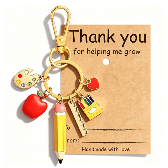 DESIGNICE Teacher Keychain Back to School Gift for Women Apple Pencil Crayons Charm Key Ring Cute Handbag Bag Accessory Graduation Gifts Best Teacher Gifts
