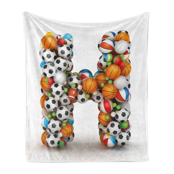 Letter H Soft Flannel Fleece Blanket, Letter H Stacked from Gaming Balls Alphabet of Sports Theme Competition Activity, Cozy Plush for Indoor and Outdoor Use, 70" x 90", Multicolor, by Ambesonne
