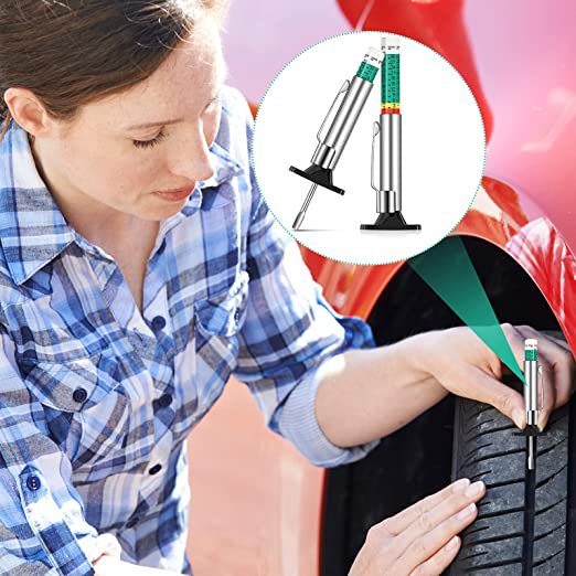 2 Pieces Stainless Steel Tire Tread Depth Gauge Tire Thread Depth Universal 0-25MM Professional Accurate ABS Ruler Measurement Tool Accessories