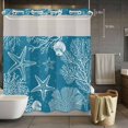 thumbnail image 3 of Sea Stars No Hook Shower Curtain with Snap in Liner Retro Corals Shells Sea Stars Teal Blue Waterproof Bathroom Shower Curtain with See Through Top Window for Bathtub 72" x 72", 3 of 9