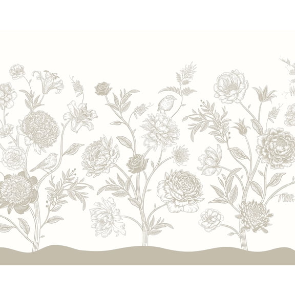 Brewster Origin Murals Jacobean Rose Trail Neutral Wall Mural