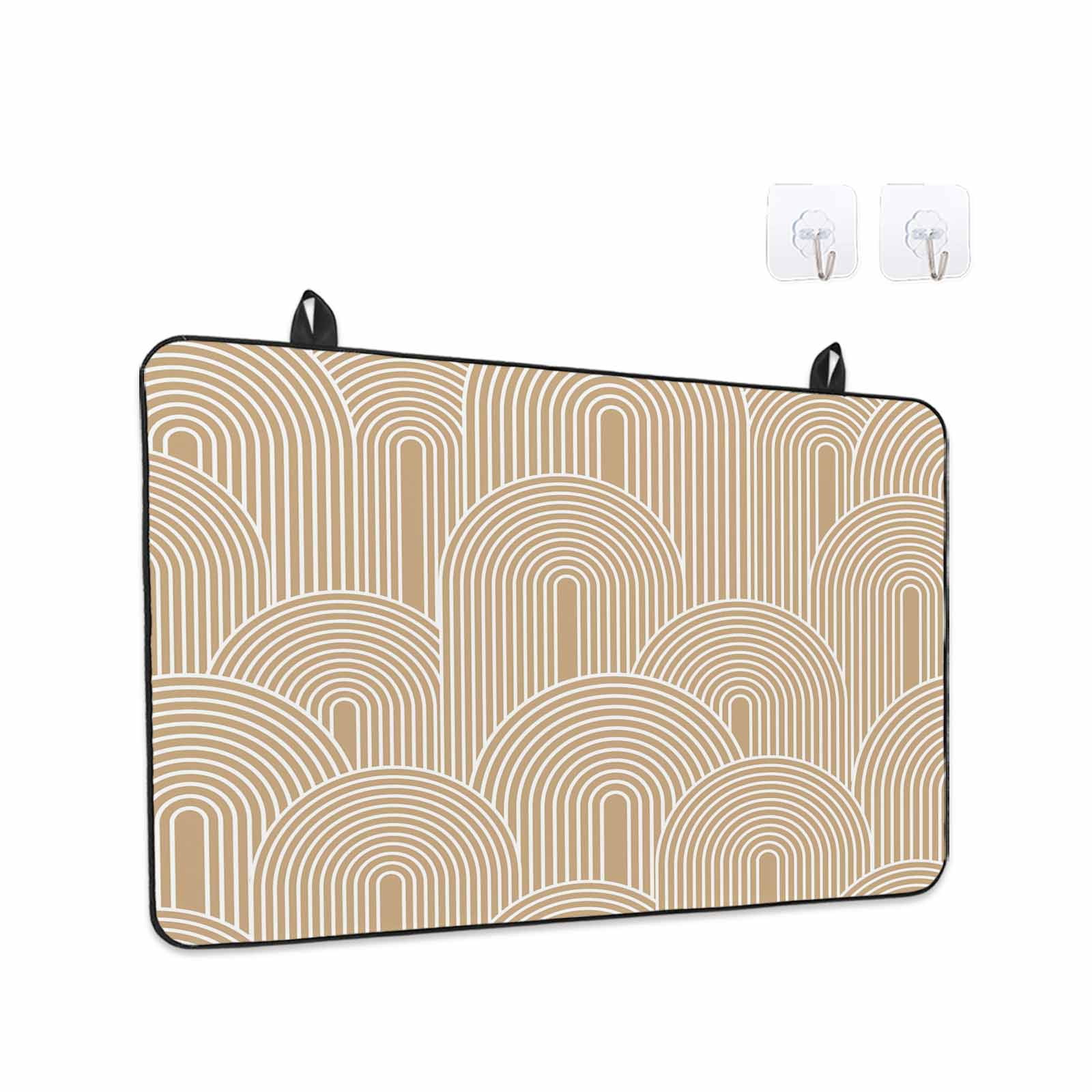 Khaki Boho Stove Top Cover for Electric Stove, Heat-proof & Non Slip Glass Top Stove Cover Protector, Middle Century Modern Abstract Art Kitchen Flat Cooktop Rubber Mat 24x21 Inches