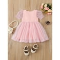 thumbnail image 3 of Liacowi Infant Baby Girl Ruffle Puff Sleeve Princess Toddler Tutu Dress with Feather Trim Lace Patchwork Layered Tulle Dress For Party, 3 of 9